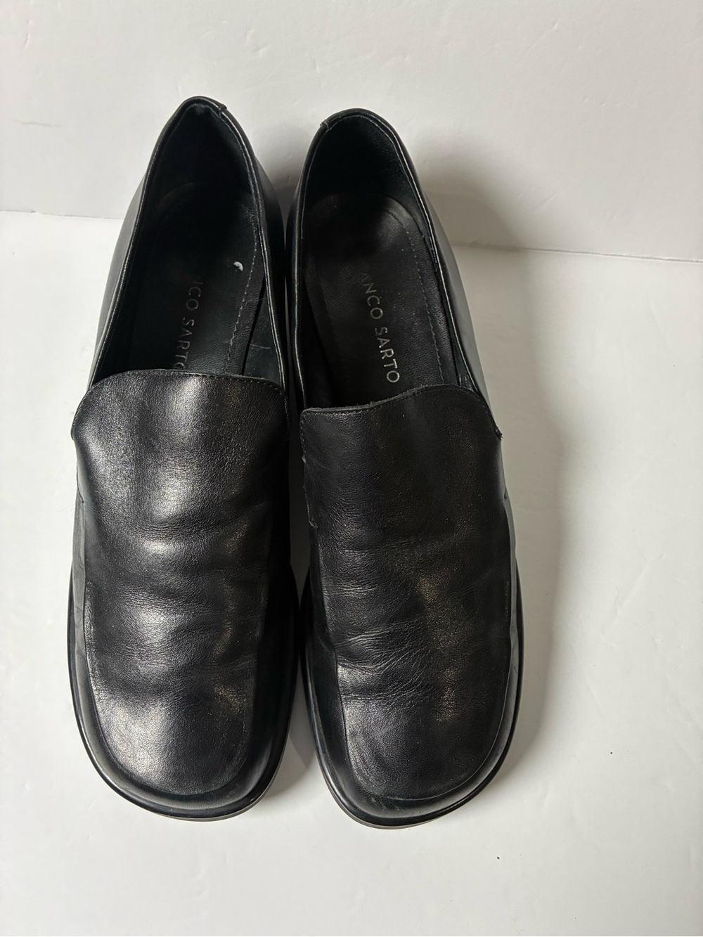 Franco Sarto Black Leather Slip-On Loafers - Picture 2 of 10